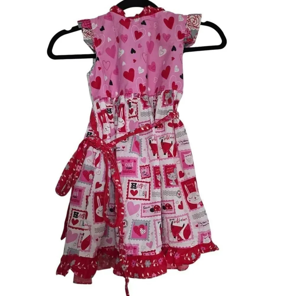 Jelly The Pug Girl's Size 6 Red Pink Mischa Valentines Love Letters Dress